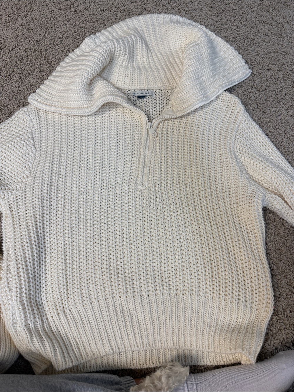 American Eagle Outfitters Cream Waffle Knit Half-Zip Turtleneck Sweater